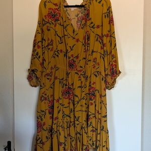 Knox Rose Mustard Floral V-Neck Knee Length Dress